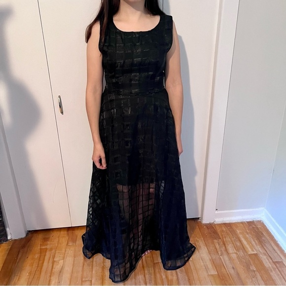 NWT Ocean Drive Black long Dress maxi sheer evening plaid Women Small elegant - Picture 10 of 11